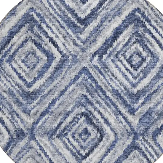 8' Navy Blue And Sky Blue Round Geometric Washable Indoor Outdoor Area Rug Photo 4