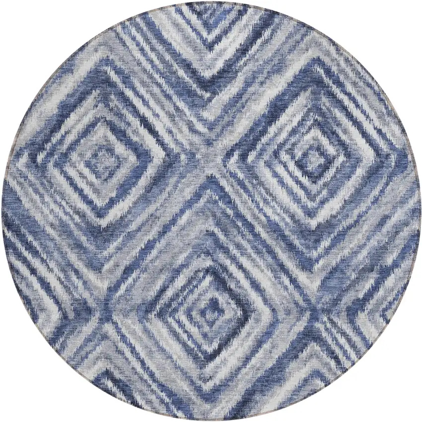 8' Navy Blue And Sky Blue Round Geometric Washable Indoor Outdoor Area Rug Photo 2