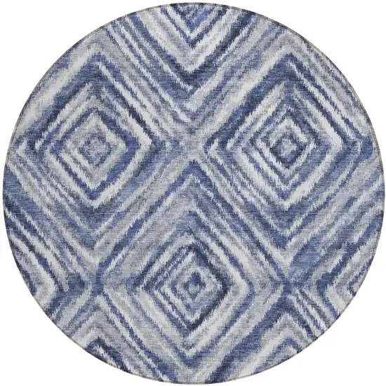 8' Navy Blue And Sky Blue Round Geometric Washable Indoor Outdoor Area Rug Photo 2