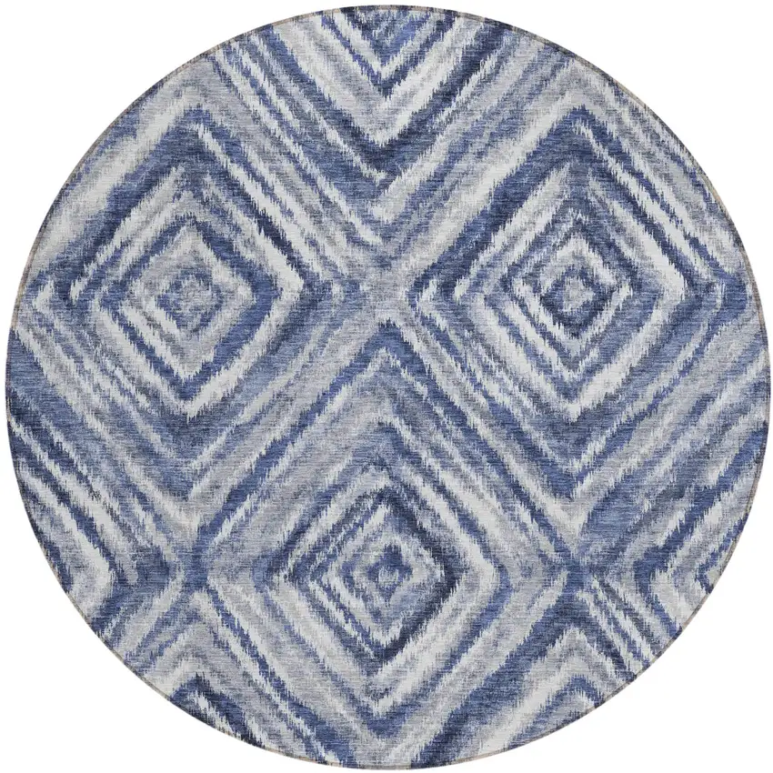 8' Navy Blue And Sky Blue Round Geometric Washable Indoor Outdoor Area Rug Photo 2