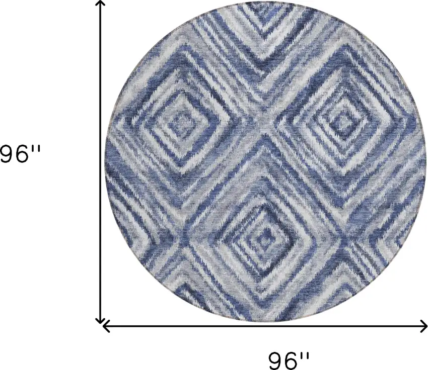 8' Navy Blue And Sky Blue Round Geometric Washable Indoor Outdoor Area Rug Photo 3