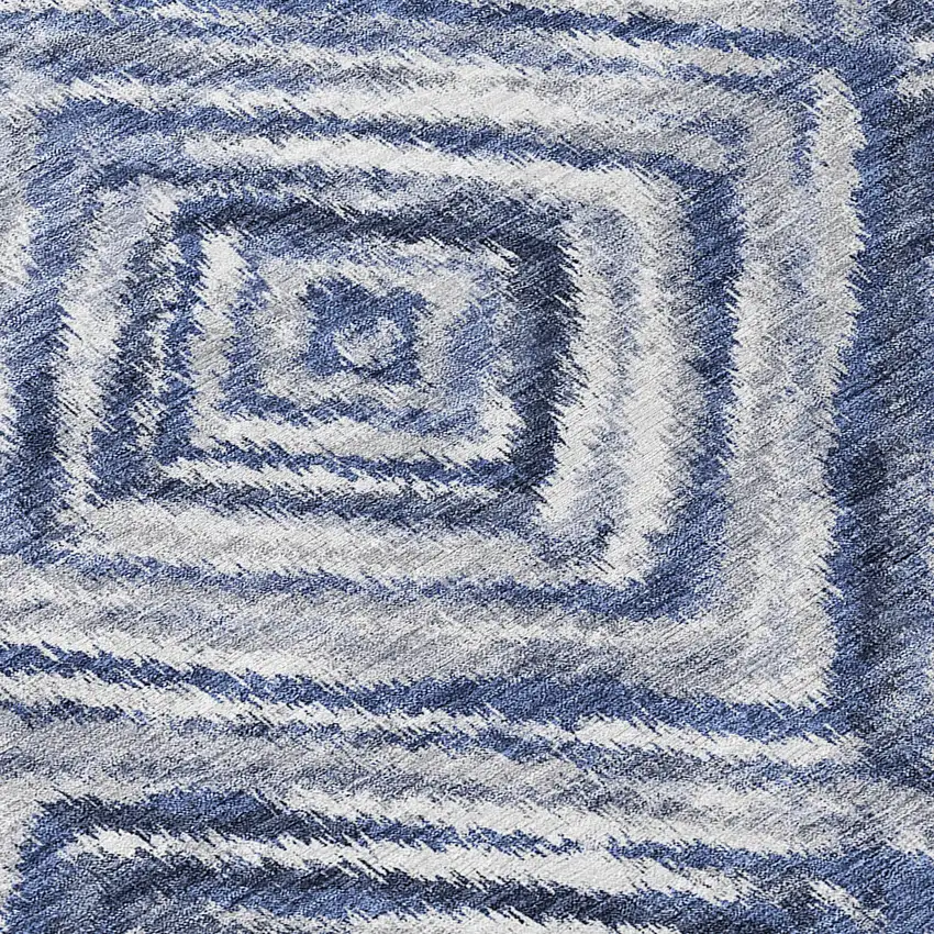8' Navy Blue And Sky Blue Round Geometric Washable Indoor Outdoor Area Rug Photo 8