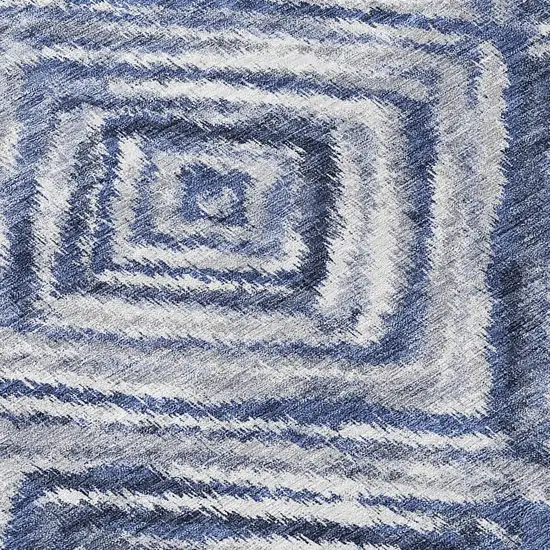 8' Navy Blue And Sky Blue Round Geometric Washable Indoor Outdoor Area Rug Photo 8