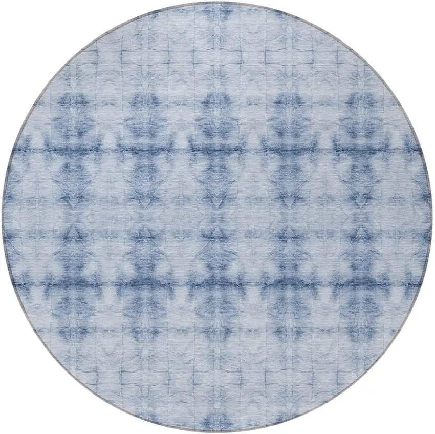 8' Navy Blue And Sky Blue Round Geometric Washable Indoor Outdoor Area Rug Photo 5
