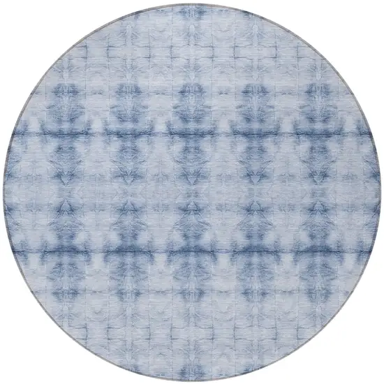8' Navy Blue And Sky Blue Round Geometric Washable Indoor Outdoor Area Rug Photo 5