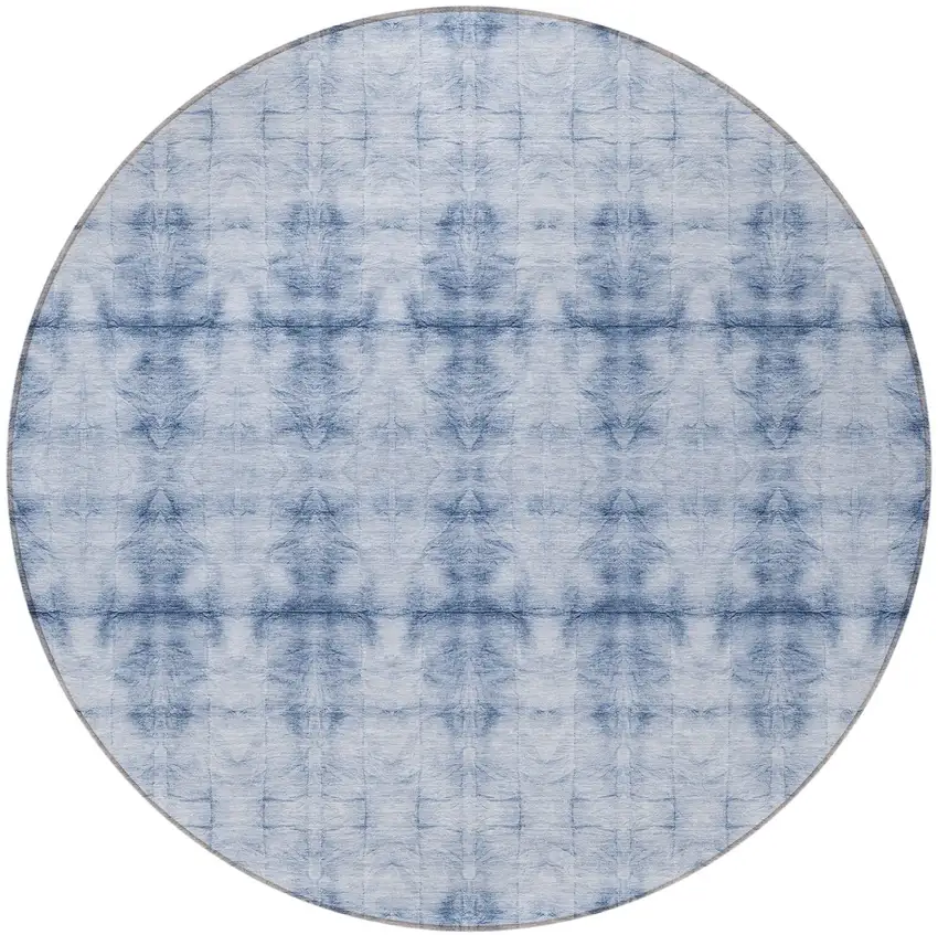 8' Navy Blue And Sky Blue Round Geometric Washable Indoor Outdoor Area Rug Photo 5