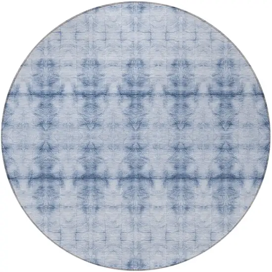 8' Navy Blue And Sky Blue Round Geometric Washable Indoor Outdoor Area Rug Photo 5