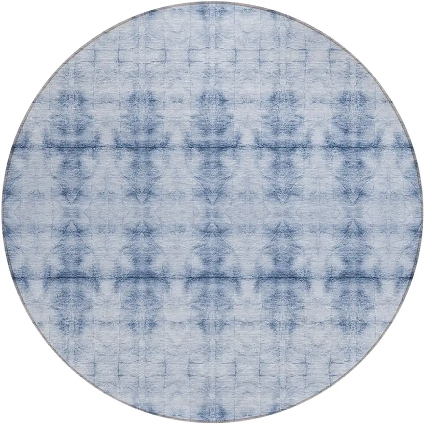 8' Navy Blue And Sky Blue Round Geometric Washable Indoor Outdoor Area Rug Photo 2