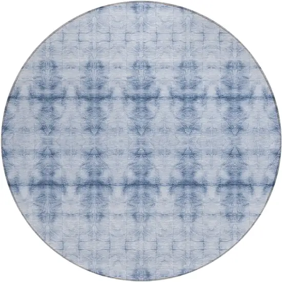 8' Navy Blue And Sky Blue Round Geometric Washable Indoor Outdoor Area Rug Photo 2