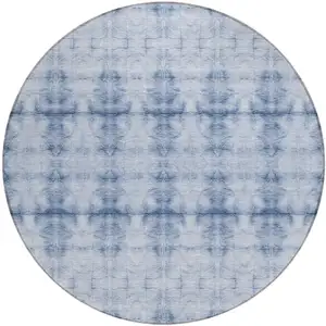 Photo of 8' Navy Blue And Sky Blue Round Geometric Washable Indoor Outdoor Area Rug
