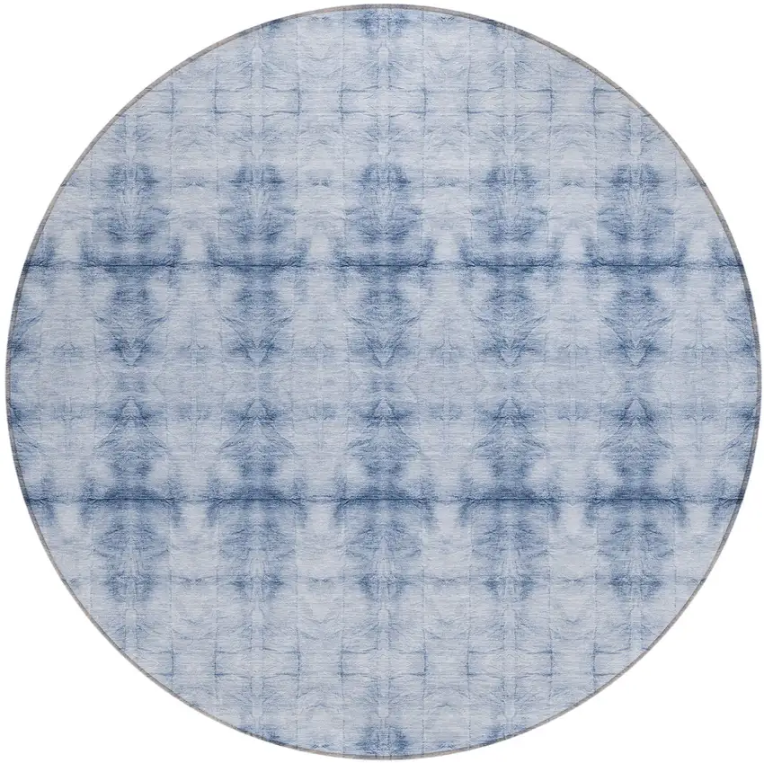 8' Navy Blue And Sky Blue Round Geometric Washable Indoor Outdoor Area Rug Photo 2