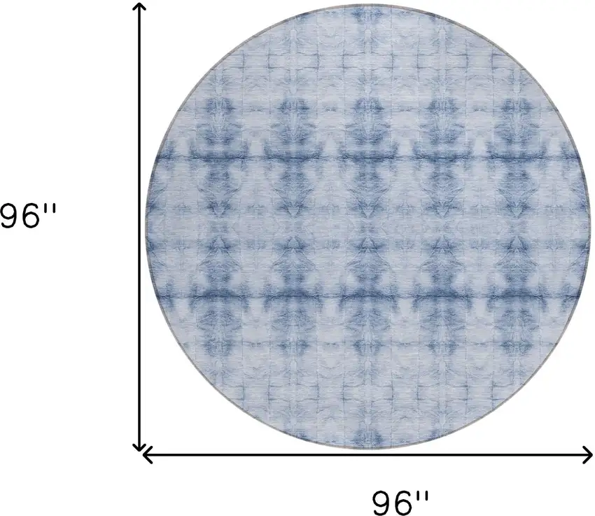 8' Navy Blue And Sky Blue Round Geometric Washable Indoor Outdoor Area Rug Photo 3