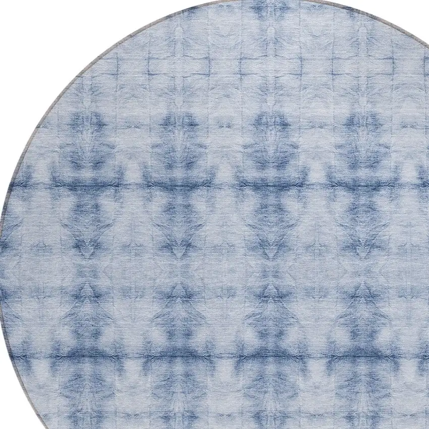 8' Navy Blue And Sky Blue Round Geometric Washable Indoor Outdoor Area Rug Photo 4
