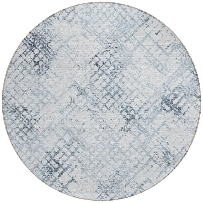 8' Navy Blue And Sky Blue Round Geometric Washable Indoor Outdoor Area Rug Photo 4