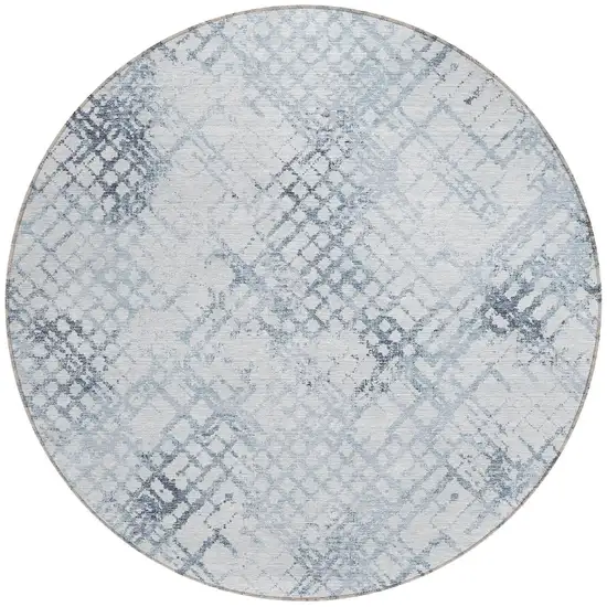 8' Navy Blue And Sky Blue Round Geometric Washable Indoor Outdoor Area Rug Photo 4