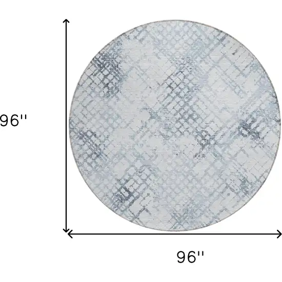 8' Navy Blue And Sky Blue Round Geometric Washable Indoor Outdoor Area Rug Photo 3
