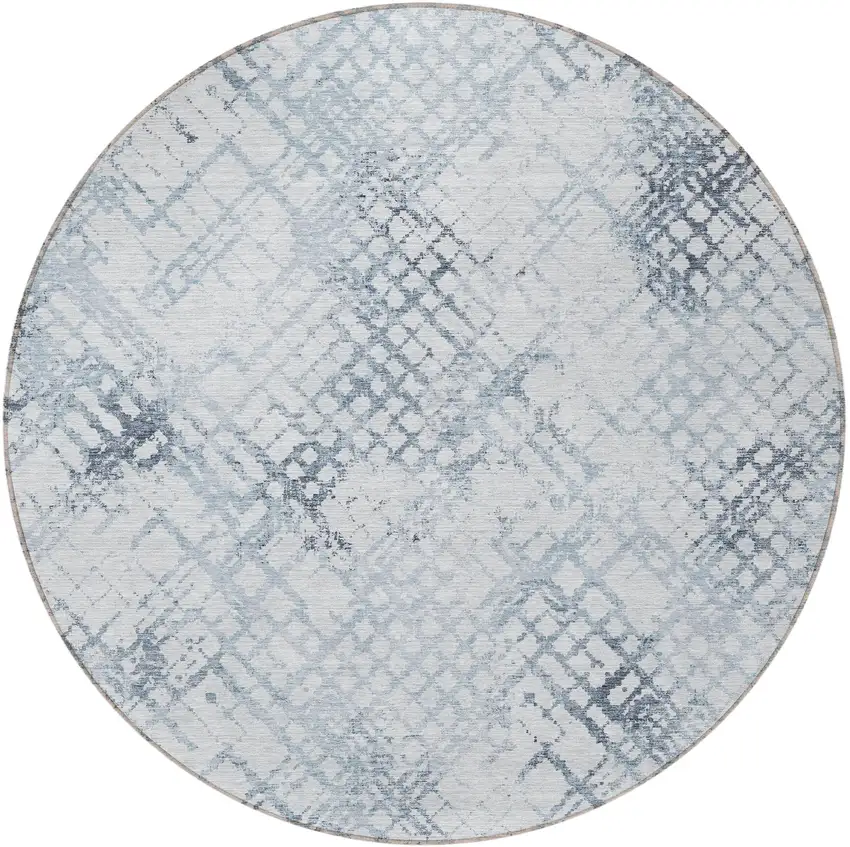 8' Navy Blue And Sky Blue Round Geometric Washable Indoor Outdoor Area Rug Photo 5