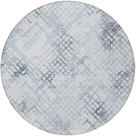 8' Navy Blue And Sky Blue Round Geometric Washable Indoor Outdoor Area Rug Photo 5