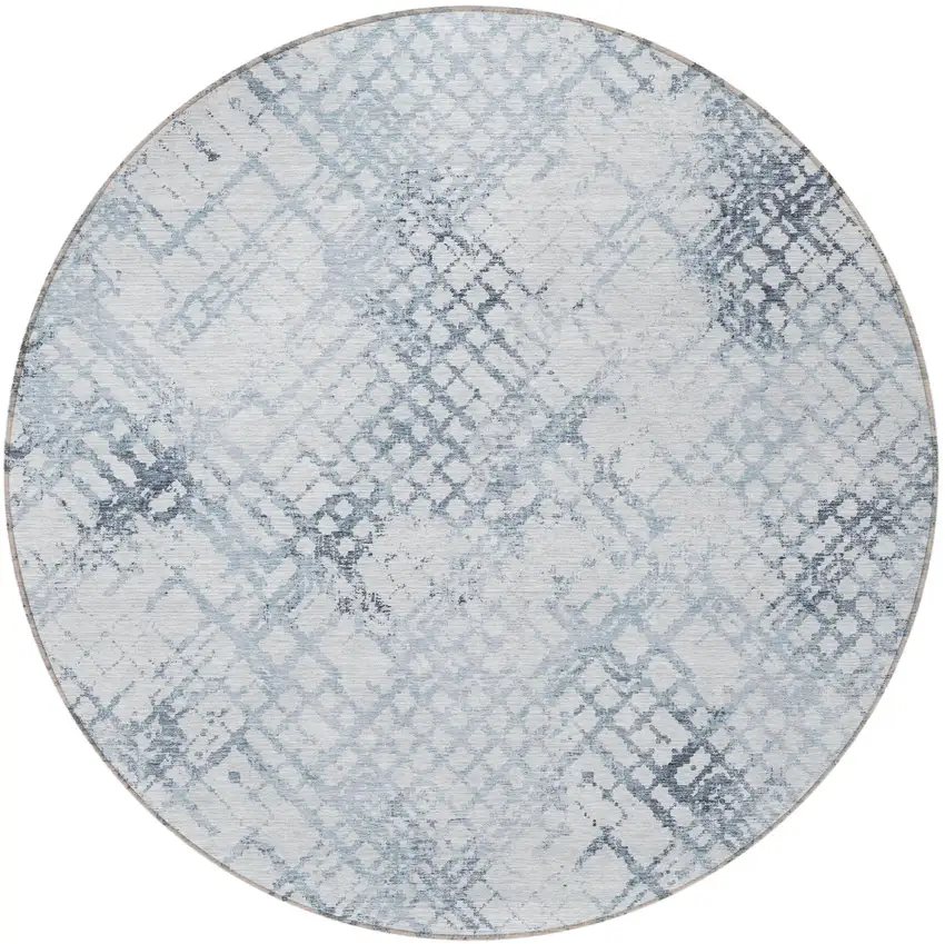 8' Navy Blue And Sky Blue Round Geometric Washable Indoor Outdoor Area Rug Photo 5