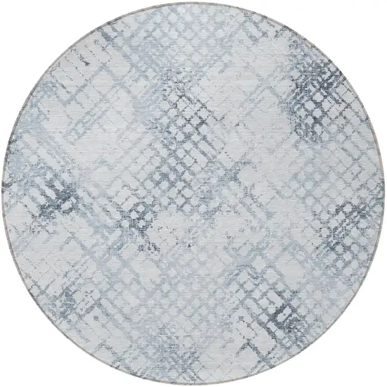 8' Navy Blue And Sky Blue Round Geometric Washable Indoor Outdoor Area Rug Photo 5