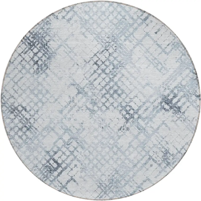 8' Navy Blue And Sky Blue Round Geometric Washable Indoor Outdoor Area Rug Photo 2