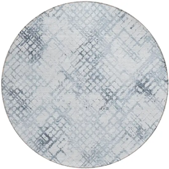 8' Navy Blue And Sky Blue Round Geometric Washable Indoor Outdoor Area Rug Photo 2