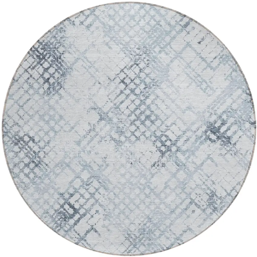 8' Navy Blue And Sky Blue Round Geometric Washable Indoor Outdoor Area Rug Photo 2