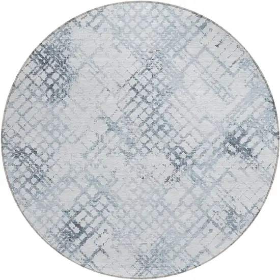 8' Navy Blue And Sky Blue Round Geometric Washable Indoor Outdoor Area Rug Photo 2