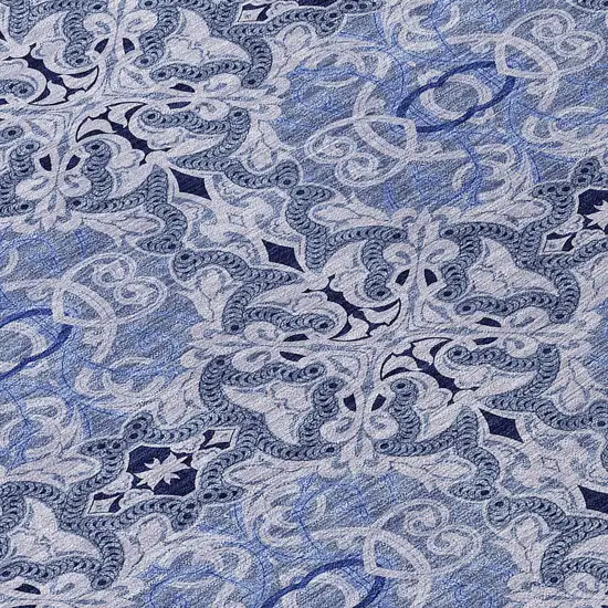8' Navy Blue And Sky Blue Round Medallion Washable Indoor Outdoor Area Rug Photo 8