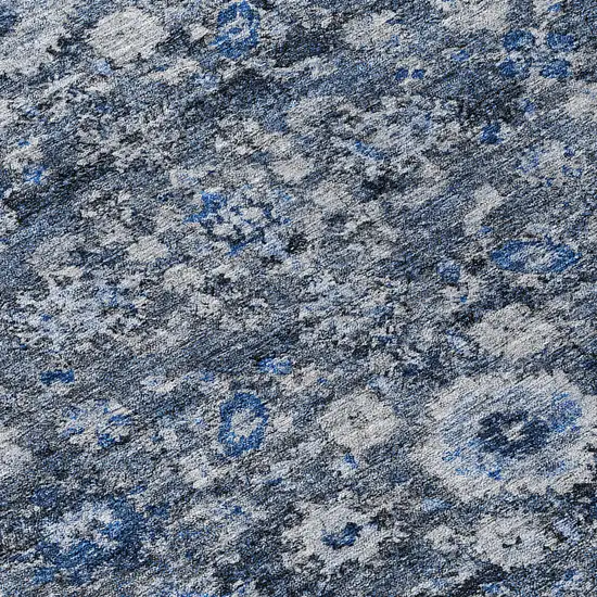8' Navy Blue And Sky Blue Round Oriental Washable Indoor Outdoor Area Rug Photo 9