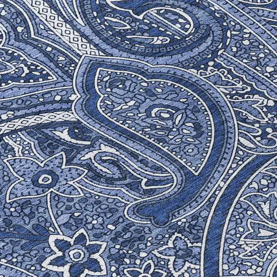 8' Navy Blue And Sky Blue Round Paisley Washable Indoor Outdoor Area Rug Photo 4