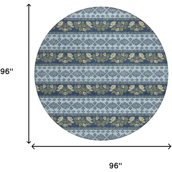 8' Navy Blue And Sky Blue Round Striped Washable Indoor Outdoor Area Rug Photo 8