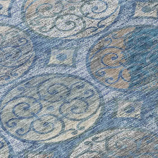 8' Navy Blue And Sky Blue Round Trellis Washable Indoor Outdoor Area Rug Photo 9