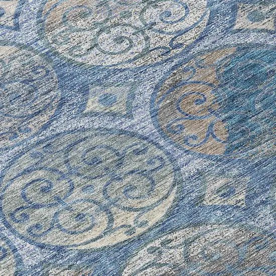8' Navy Blue And Sky Blue Round Trellis Washable Indoor Outdoor Area Rug Photo 9