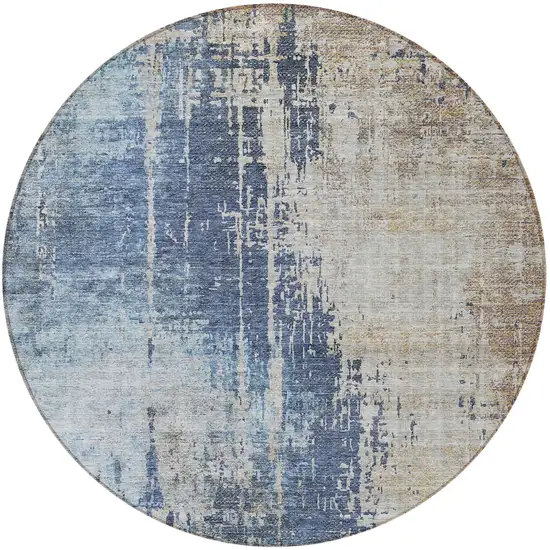 8' Navy Blue And Taupe Round Abstract Washable Indoor Outdoor Area Rug Photo 4