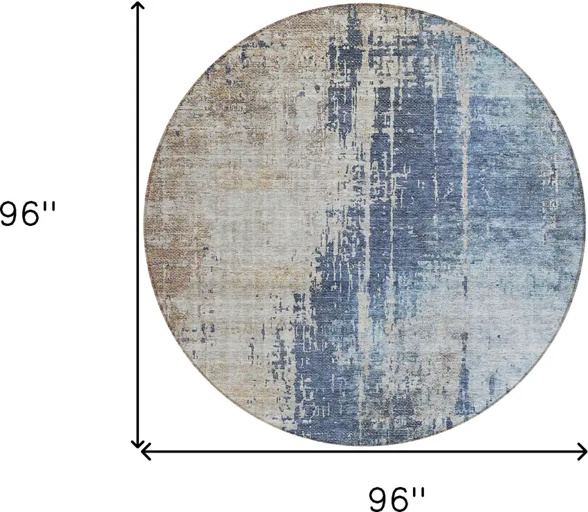 8' Navy Blue And Taupe Round Abstract Washable Indoor Outdoor Area Rug Photo 3