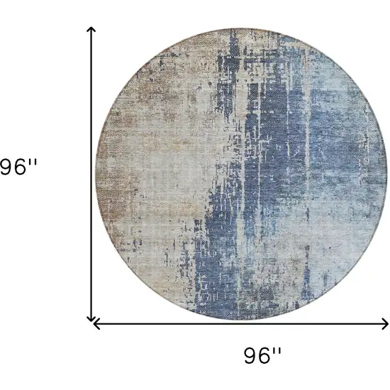 8' Navy Blue And Taupe Round Abstract Washable Indoor Outdoor Area Rug Photo 3