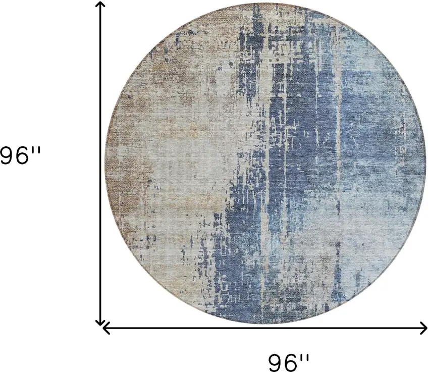 8' Navy Blue And Taupe Round Abstract Washable Indoor Outdoor Area Rug Photo 3