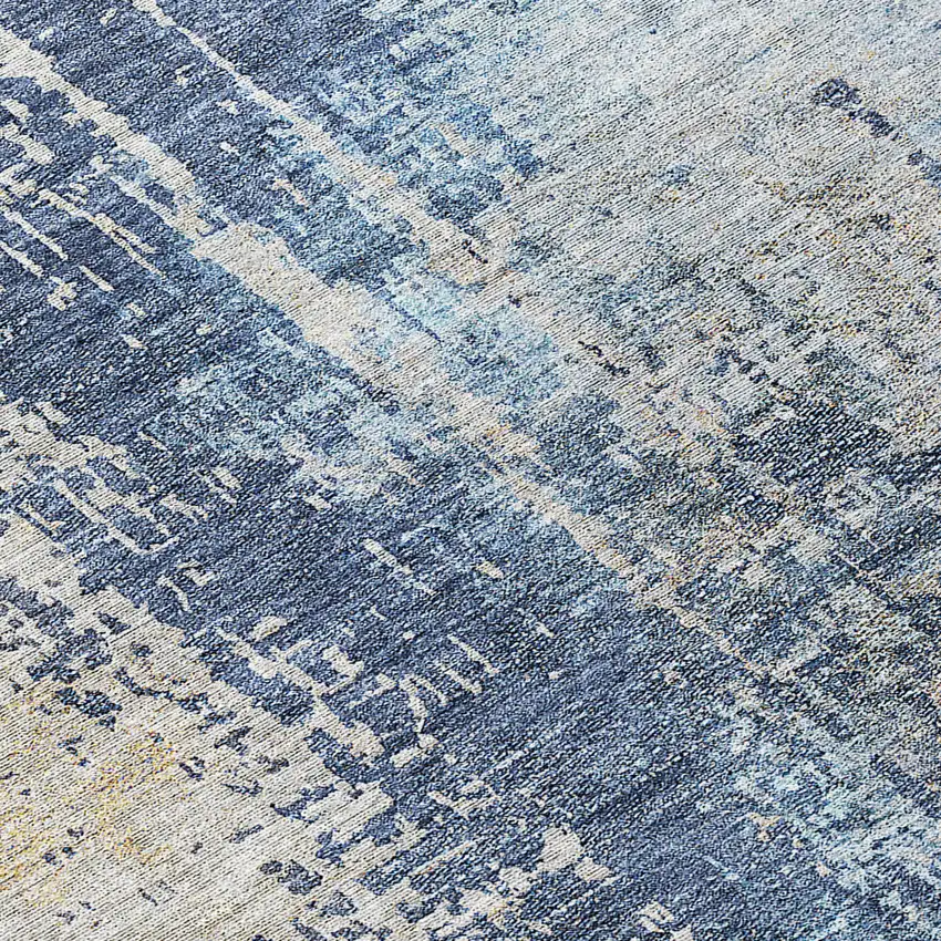 8' Navy Blue And Taupe Round Abstract Washable Indoor Outdoor Area Rug Photo 7