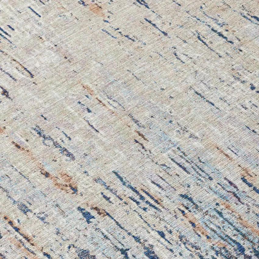 8' Navy Blue And Taupe Round Striped Washable Indoor Outdoor Area Rug Photo 7