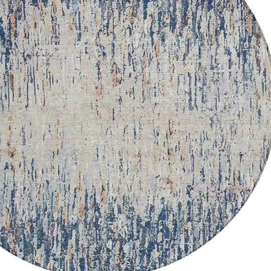 8' Navy Blue And Taupe Round Striped Washable Indoor Outdoor Area Rug Photo 2