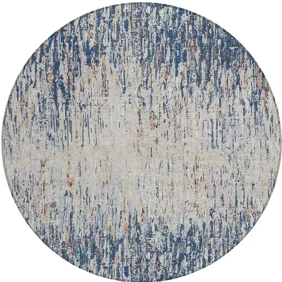 8' Navy Blue And Taupe Round Striped Washable Indoor Outdoor Area Rug Photo 3