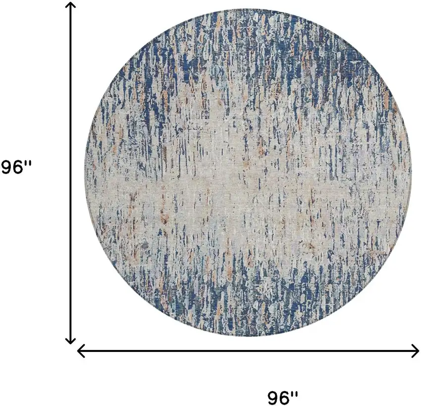 8' Navy Blue And Taupe Round Striped Washable Indoor Outdoor Area Rug Photo 8