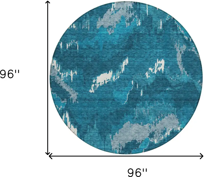 8' Navy Blue And Teal Blue Round Abstract Washable Indoor Outdoor Area Rug Photo 3