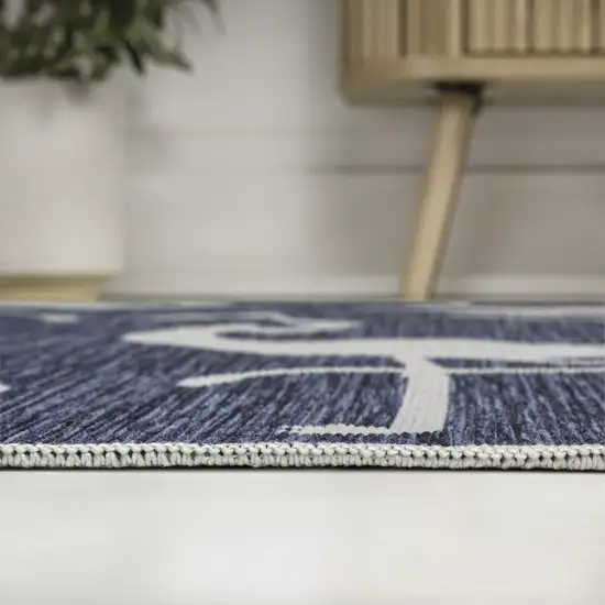 8' Navy Blue And White Animal Print Indoor Outdoor Runner Rug Photo 4