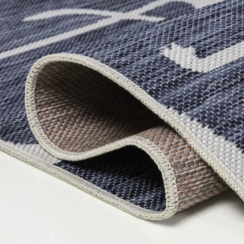 8' Navy Blue And White Animal Print Indoor Outdoor Runner Rug Photo 6