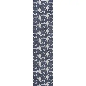 Photo of 8' Navy Blue And White Animal Print Indoor Outdoor Runner Rug