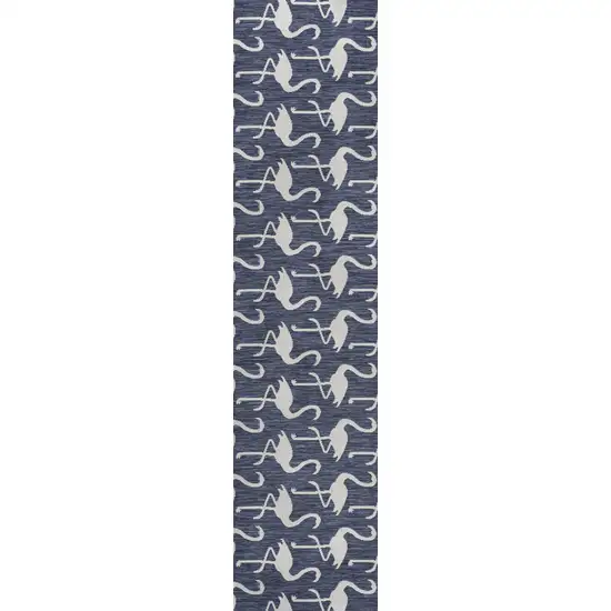 8' Navy Blue And White Animal Print Indoor Outdoor Runner Rug Photo 1