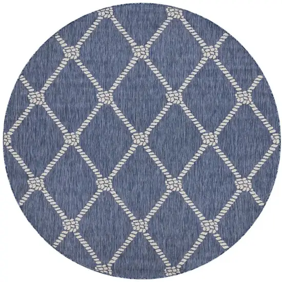 5' Navy Blue And White Checkered Round Rug Photo 5
