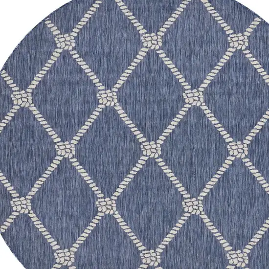 5' Navy Blue And White Checkered Round Rug Photo 4